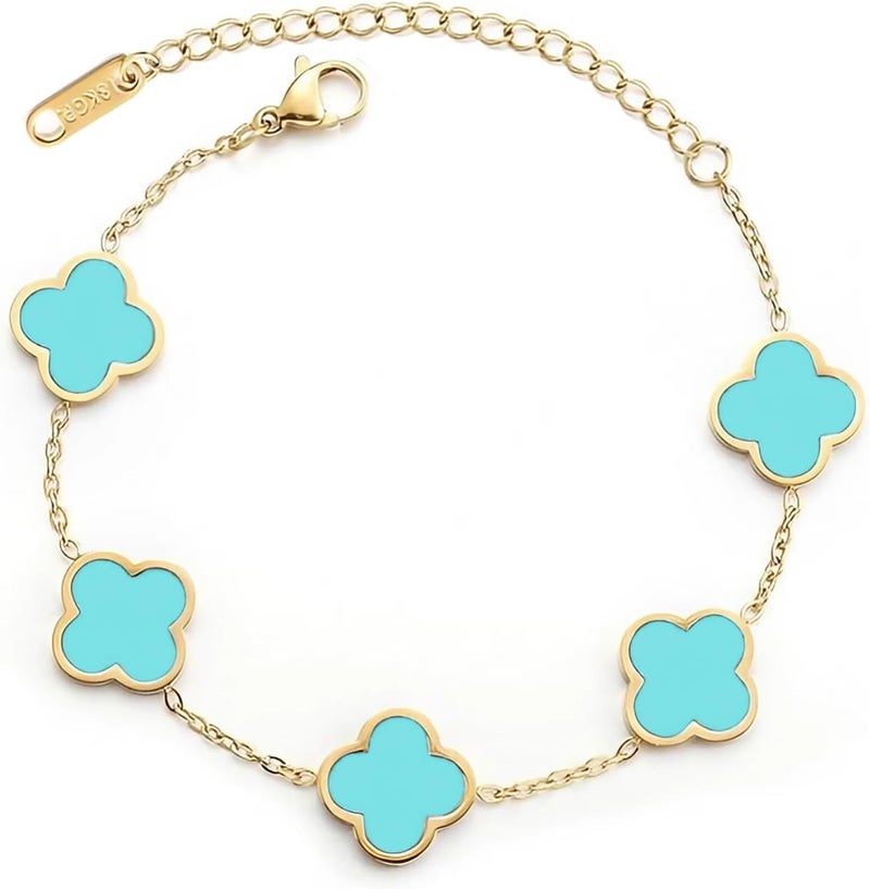 GRBeid double sided 18K Gold Plated Clover Bracelet for Women, Dupe Four Leaf Flower Lucky Chain Bangle, Cute Jewelry Gift for Her Mom Wife - Image 1
